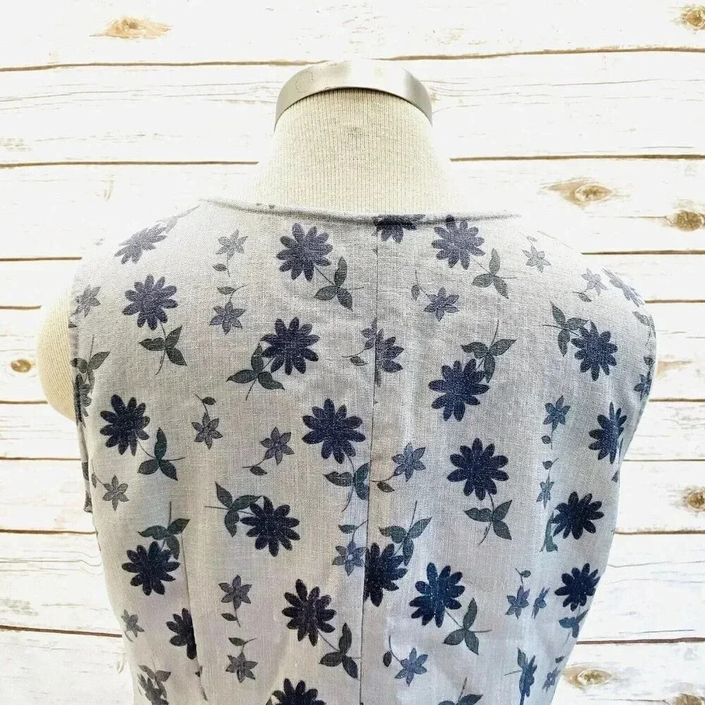 Women Sleeveless Pullover Boat Neck Gray Zip-Up on Back Floral Shirt Size 42 (S) - Picture 5 of 8